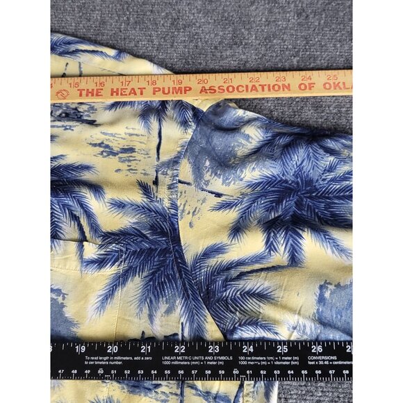 Pierre Cardin Button Up Shirt Men Sz L Yellow Blue Palm Trees Hawaiian Island - Picture 7 of 8